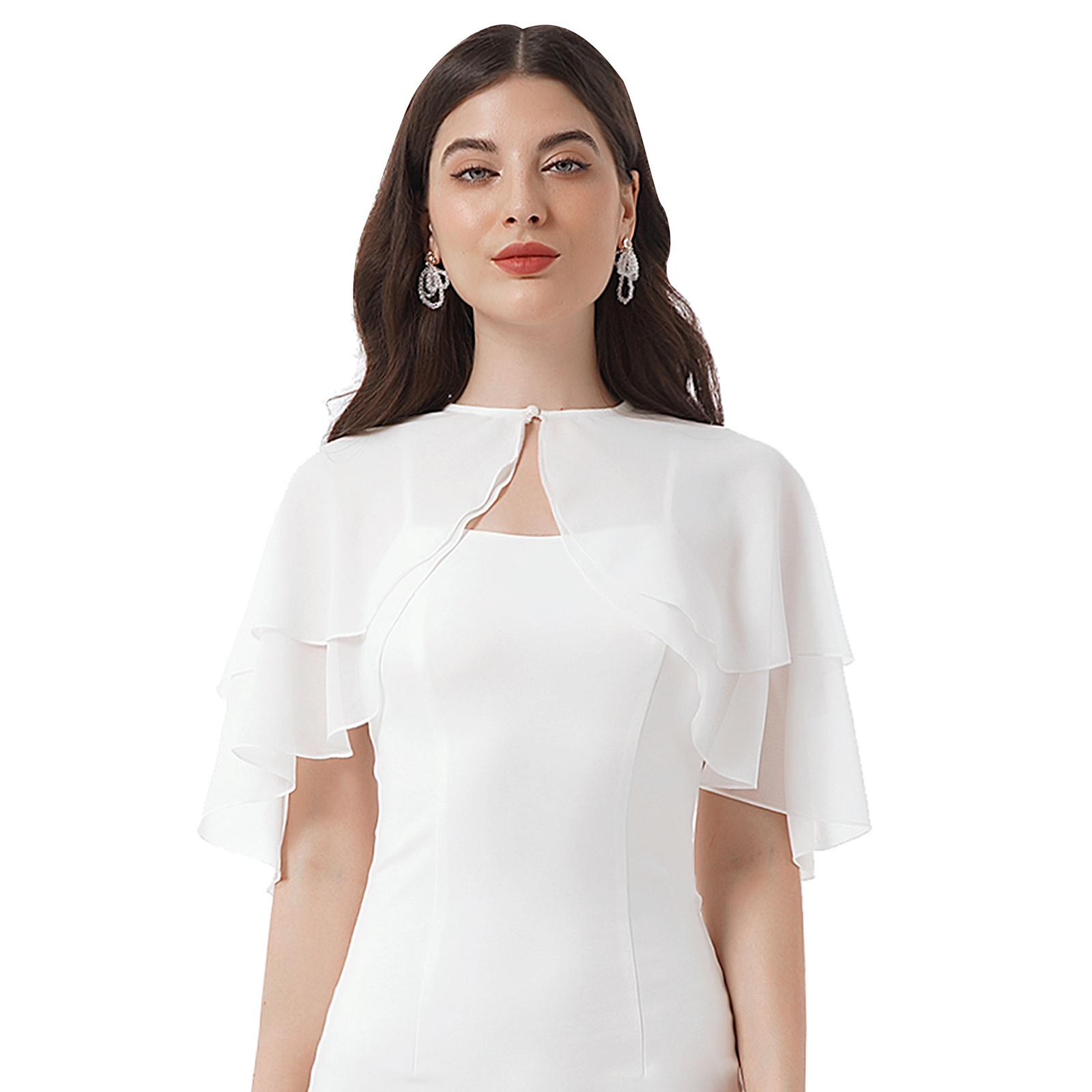 Femmes élégantes en mousseline de soie châle Cape solide à volants 2 couches en mousseline de soie enveloppes boléro robe de soirée accessoire pour la soirée d'anniversaire de mariage