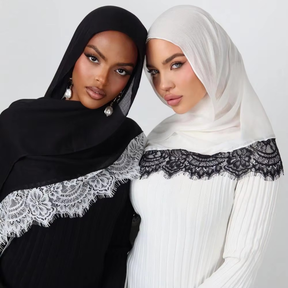 Hijab Ramadan en Rayonne, Coton et Modal, avec bordure en dentelle, Turban respirant, Châle uni en coton, Foulard pour femmes