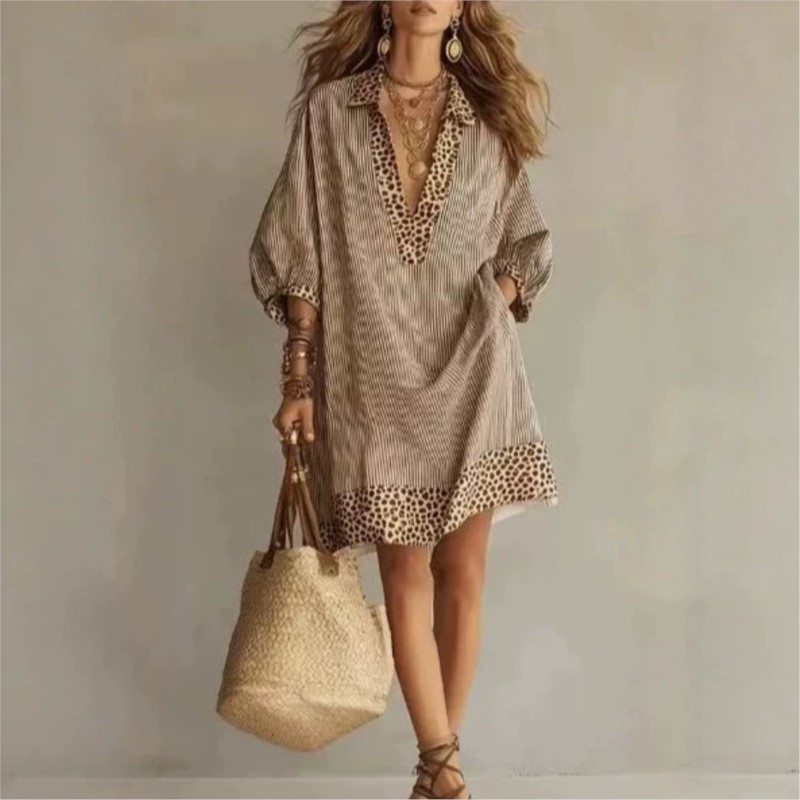 Nouvelle Robe Femme 2026 Décolleté Plongeant Imprimé Léopard, Style Décontracté Ample, Tendance, Confortable, Polyvalente, Unique et Originale