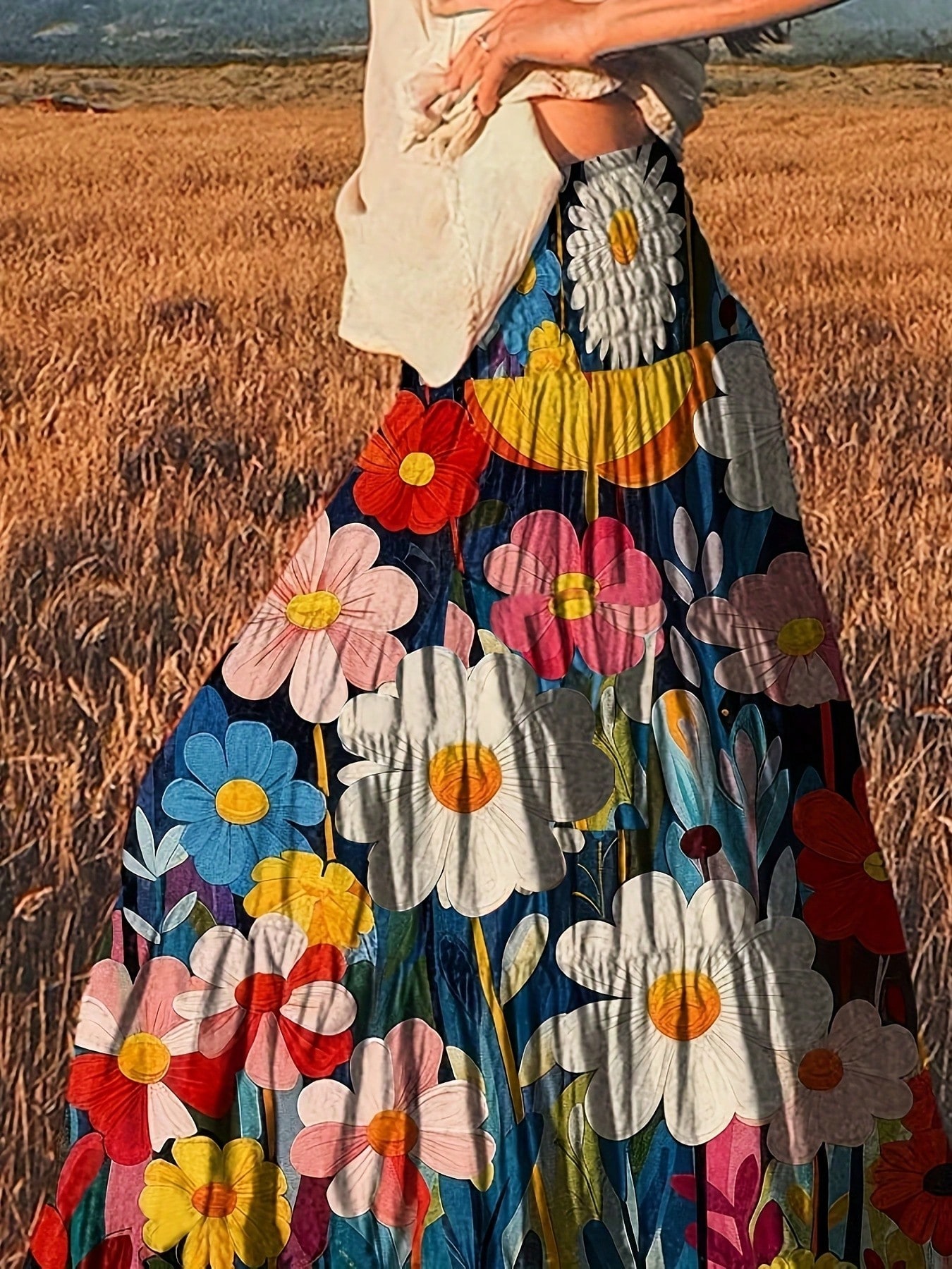 Tenue de fête élégante pour femmes grandes tailles, style pastoral, idéale pour les fêtes du Nouvel An, avec une jupe midi superposée à imprimé floral et taille cintrée, parfaite pour le printemps, l'été et l'automne, avec une jupe de bureau à motif floral vintage.