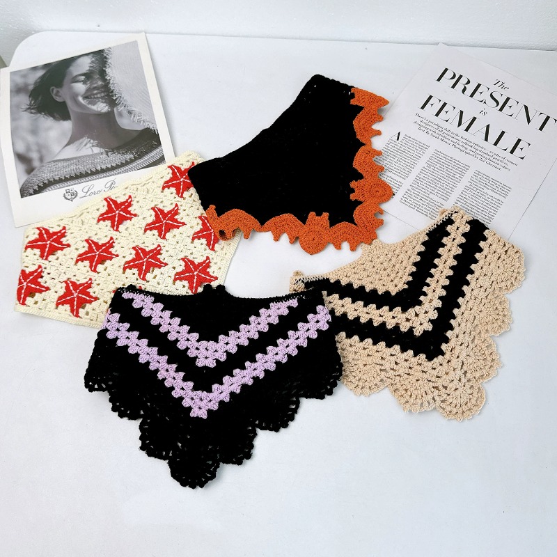 Foulard triangulaire en crochet à motifs colorés style gothique rétro pour femme, idéal pour l'été, les voyages et les photos, polyvalent, style littéraire, bonnets.