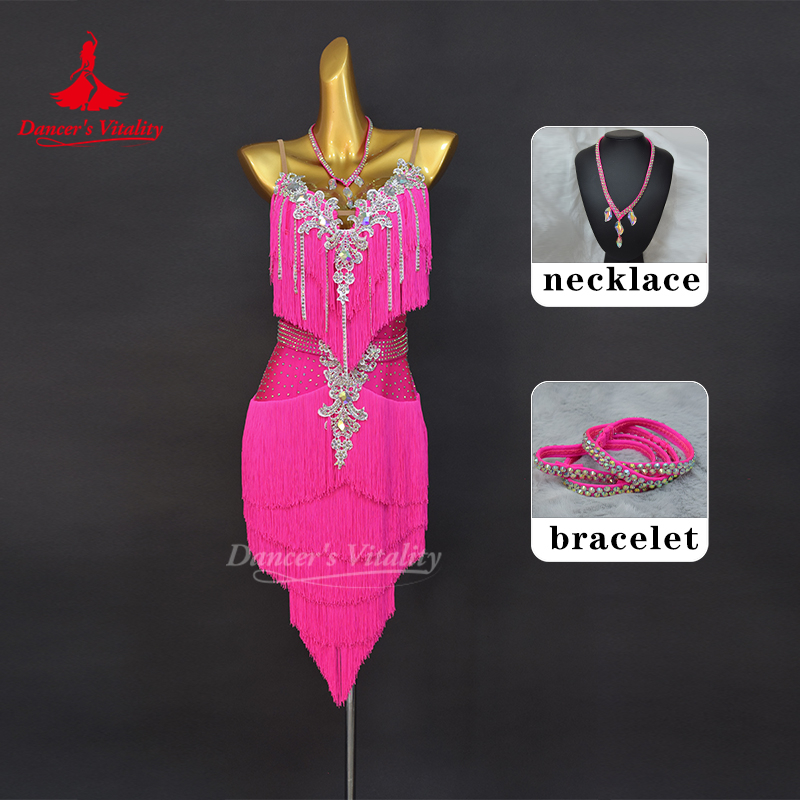 Robe à franges de danse latine pour femmes, vêtements d'entraînement personnalisés pour Rumba Chacha Tango, tenue de spectacle latin pour enfants et adultes