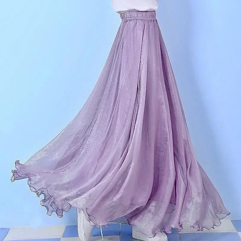 Longue jupe portefeuille en mousseline de soie plissée pour femmes, tenue de plage, taille haute, plissée, pour soirée dansante, C478, été
