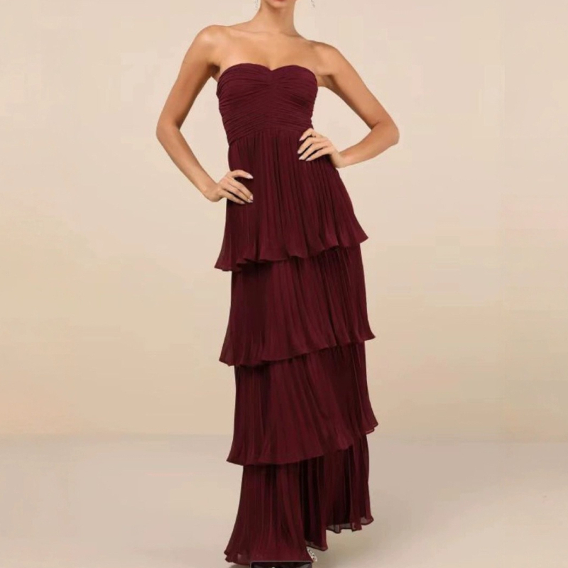 Robe de Soirée Élégante et Chic pour Femme, Couleur Unie, Bustier, Plissée Superposée, Sexy, Nouvelle Collection 2026, Design Raffiné, Robes Longues
