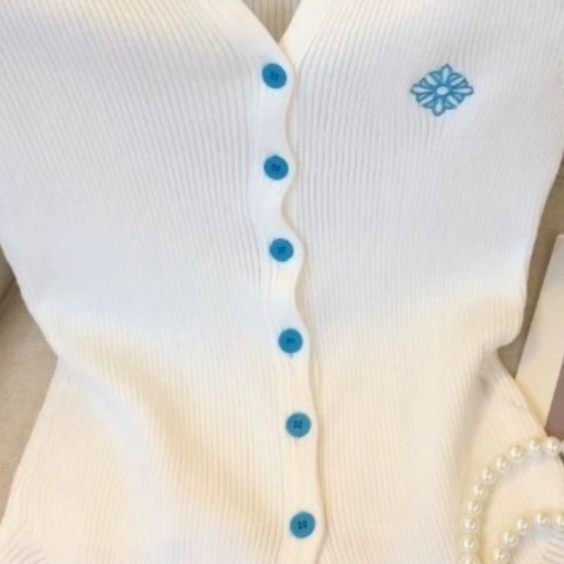 Blouse Femme d'Été Style Designer, Cardigan en Maille à Col V et Manches Courtes, Coupe Slim, Court, Confortable et Minimaliste
