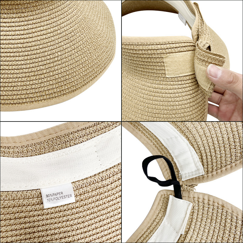 Nouveau femmes été visières chapeau pliable large grand bord nœud papillon vide haut chapeaux de paille chapeau femme plage Protection UV casquettes