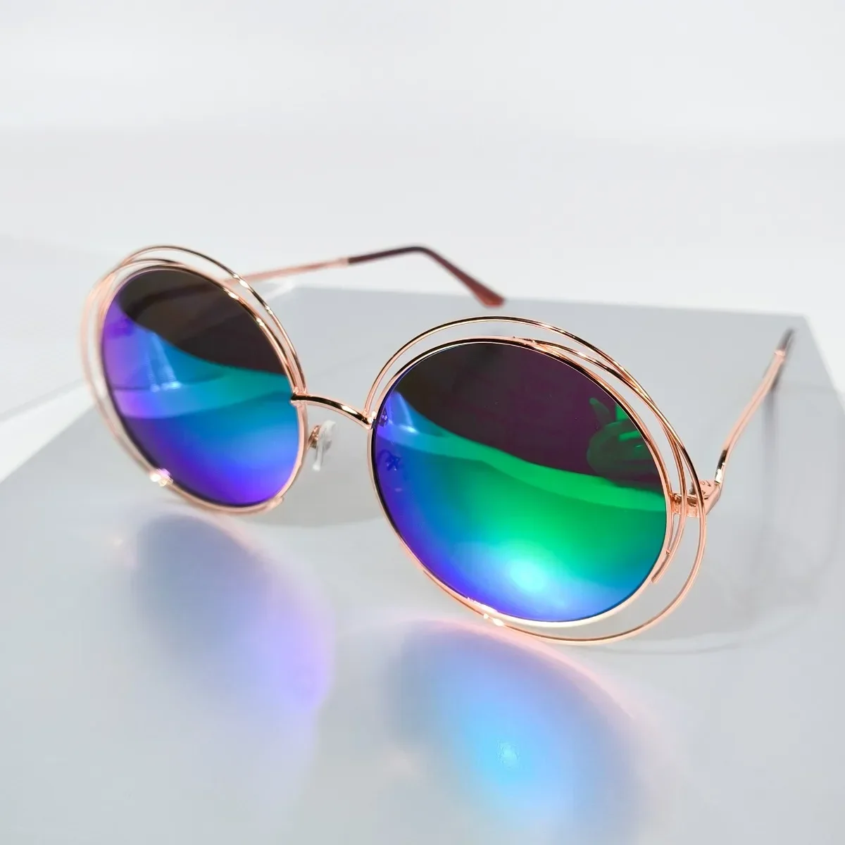 Lunettes rondes surdimensionnées en métal pour femmes, avec verres dégradés, Design rétro élégant, fêtes et événements, accessoires