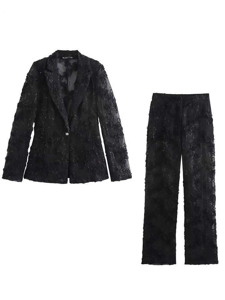 Ensemble pantalon à paillettes pour femmes, 2 pièces, nouvelle mode, Blazer translucide, manteau, costume élégant, tenue deux pièces pour femmes, 2025