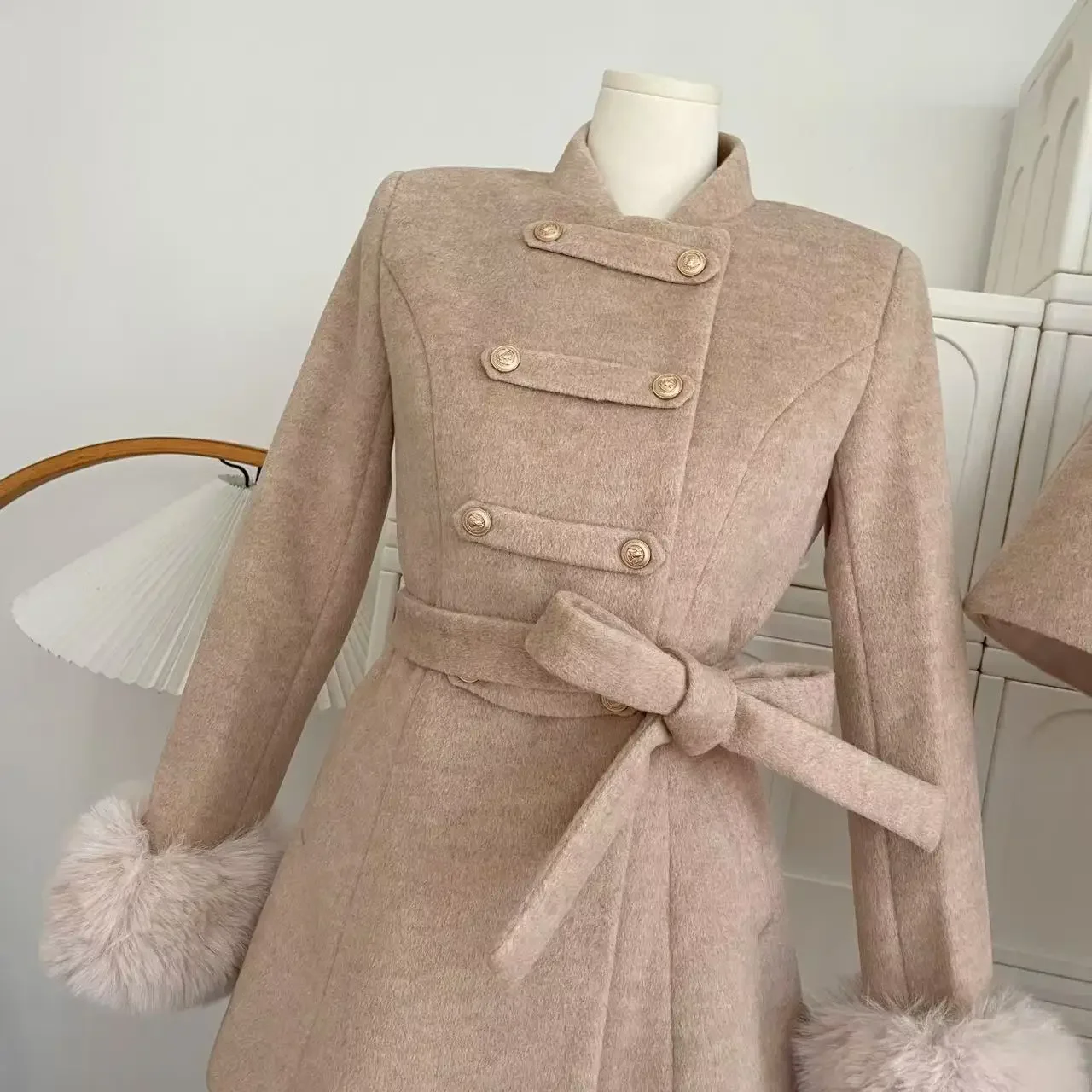 Manteau en laine élégant vintage français pour femme, châle noir chic, pardessus Everak + Retro At Tralike, tenues de conception de bandage féminin, hiver