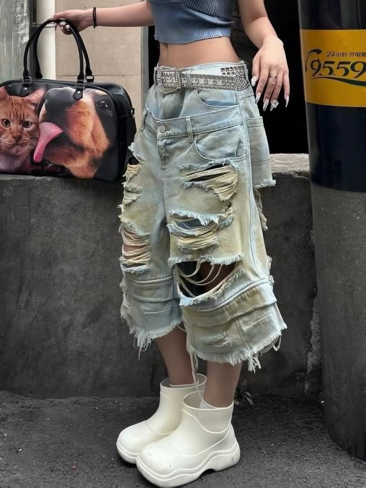 Femmes Y2k Jean déchiré Harajuku Wasteland Style Baggy Denim pantalon Vintage petit ami surdimensionné Jean pantalon japonais années 2000 vêtements