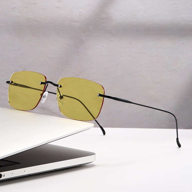 Lunettes de soleil carrées pour femmes et hommes, monture en métal, lunettes de soleil rectangulaires, lunettes ovales pour femmes, lunettes de soleil sans monture, lunettes pour hommes et femmes