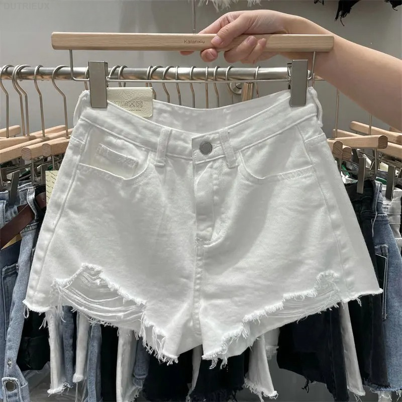 Jean Shorts 2025 nouveaux bas mode Shorts décontracté és femmes taille haute trou ample jambe large Shorts été pantalons Cortos De Mujer