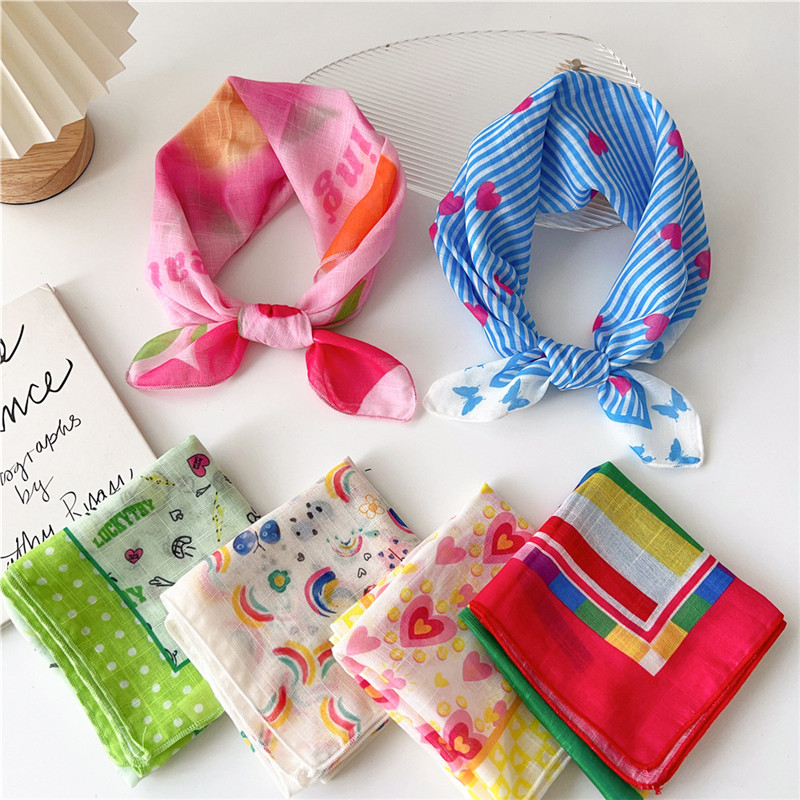 55cm foulards carrés coton lin couleur vive écharpe fleur mode femmes décoration foulard foulard Bandanas bandeau