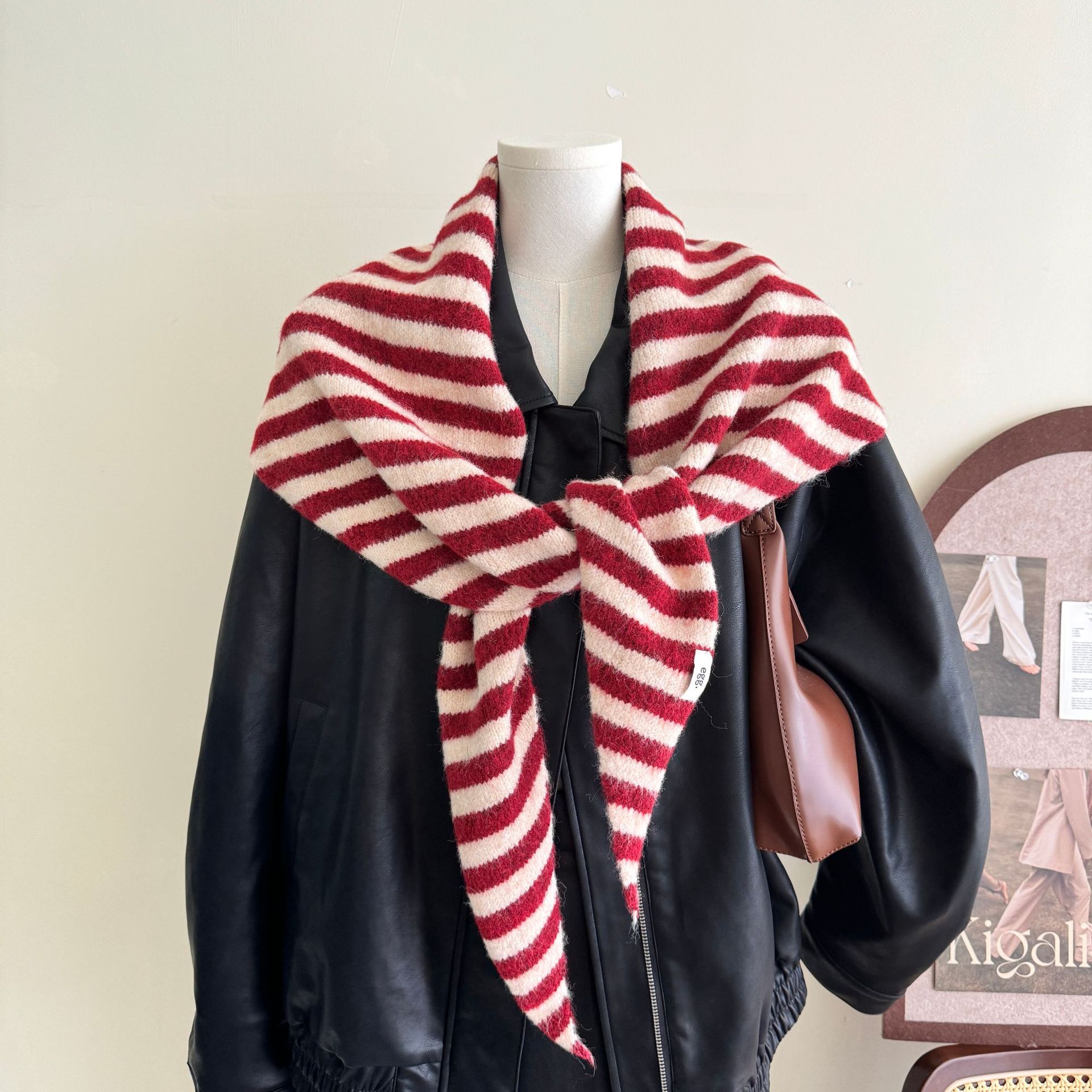 Mode femmes laine-mélange tricoté rayé Triangle écharpe hiver chaud dame châle couverture Bandana polyvalent écharpes