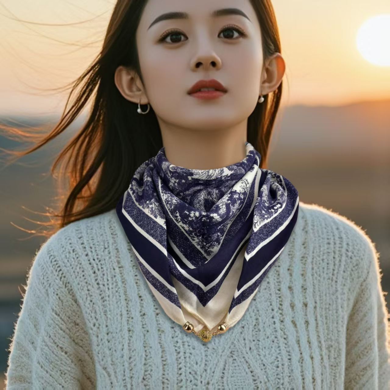 Écharpe de Protection du cou triangulaire magnétique pour femmes, Design de luxe, écharpe en coton et lin, écharpe de cou haut de gamme, Bandana printemps automne