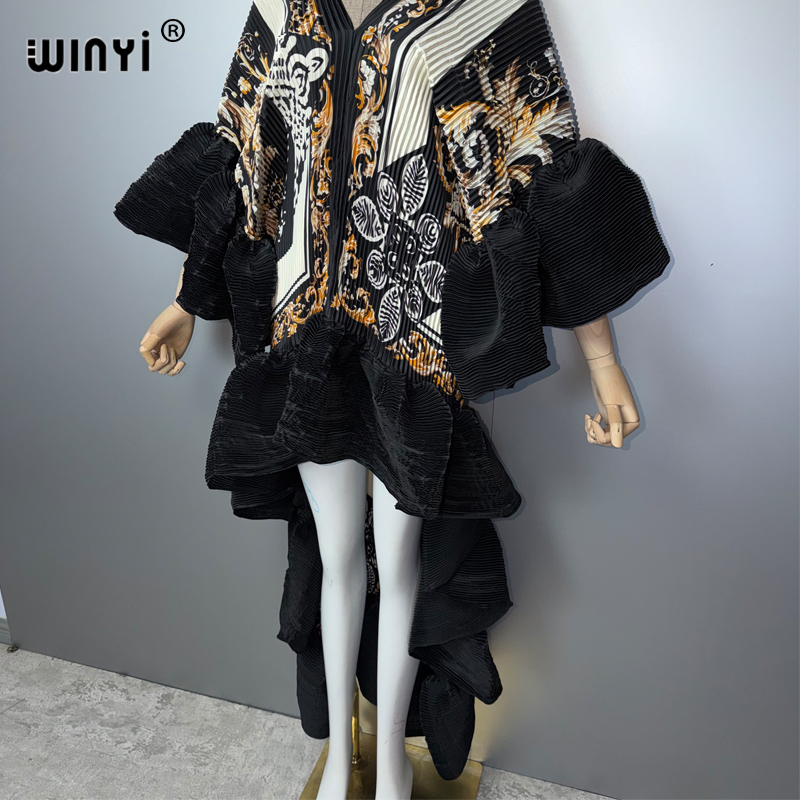 Robe Kaftan Maxi Bohème WINYI du Moyen-Orient, élégante, plissée, élastique, pour la plage, tenue de soirée de luxe, style Dubaï, Abaya