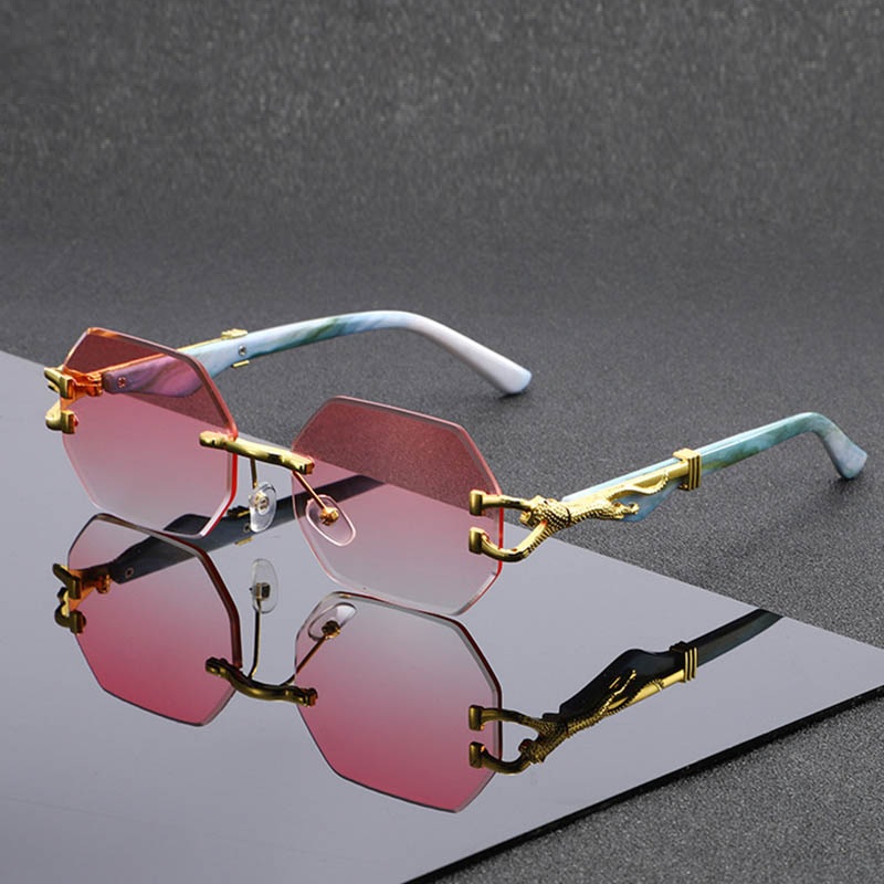 Lunettes de soleil hexagonales classiques de marque de luxe, sans monture, pour hommes et femmes, style rétro vintage punk, verres dégradés, monture en métal