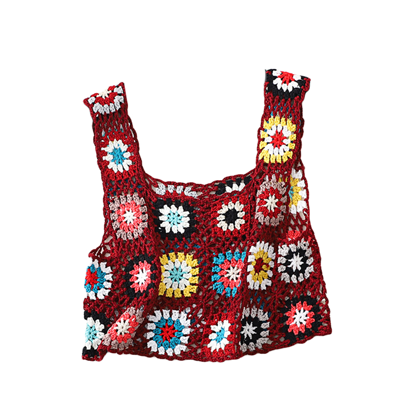 Lamuusaa Crochet haut court y2k femmes broderie florale évider sans manches tricoté réservoirs gilet 2000s vêtements été maillots de bain