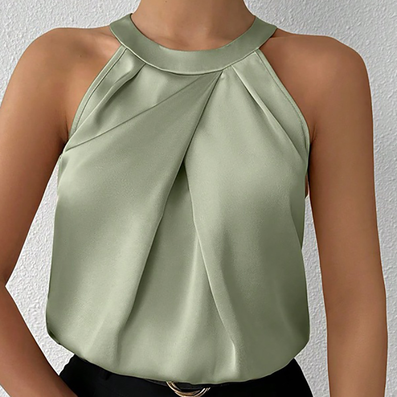 Débardeur en Satin haut de gamme pour femmes, nouvelle couleur, chemisier en soie, col rond, haut sans manches, à la mode, vêtements féminins élégants, été