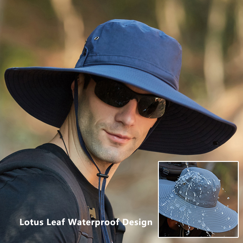 Chapeau d'alpinisme en tissu imperméable pour hommes, chapeaux de soleil anti-UV pour hommes, casquette de pêche en plein air, casquettes à large bord, chapeau Boonie Gorros, E27