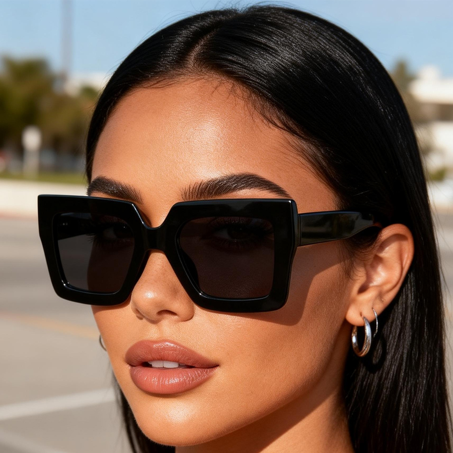 Une paire de lunettes de soleil rétro à monture large et couleur unie pour femmes, idéales pour le shopping, le quotidien, les voyages, les vacances et les cadeaux.