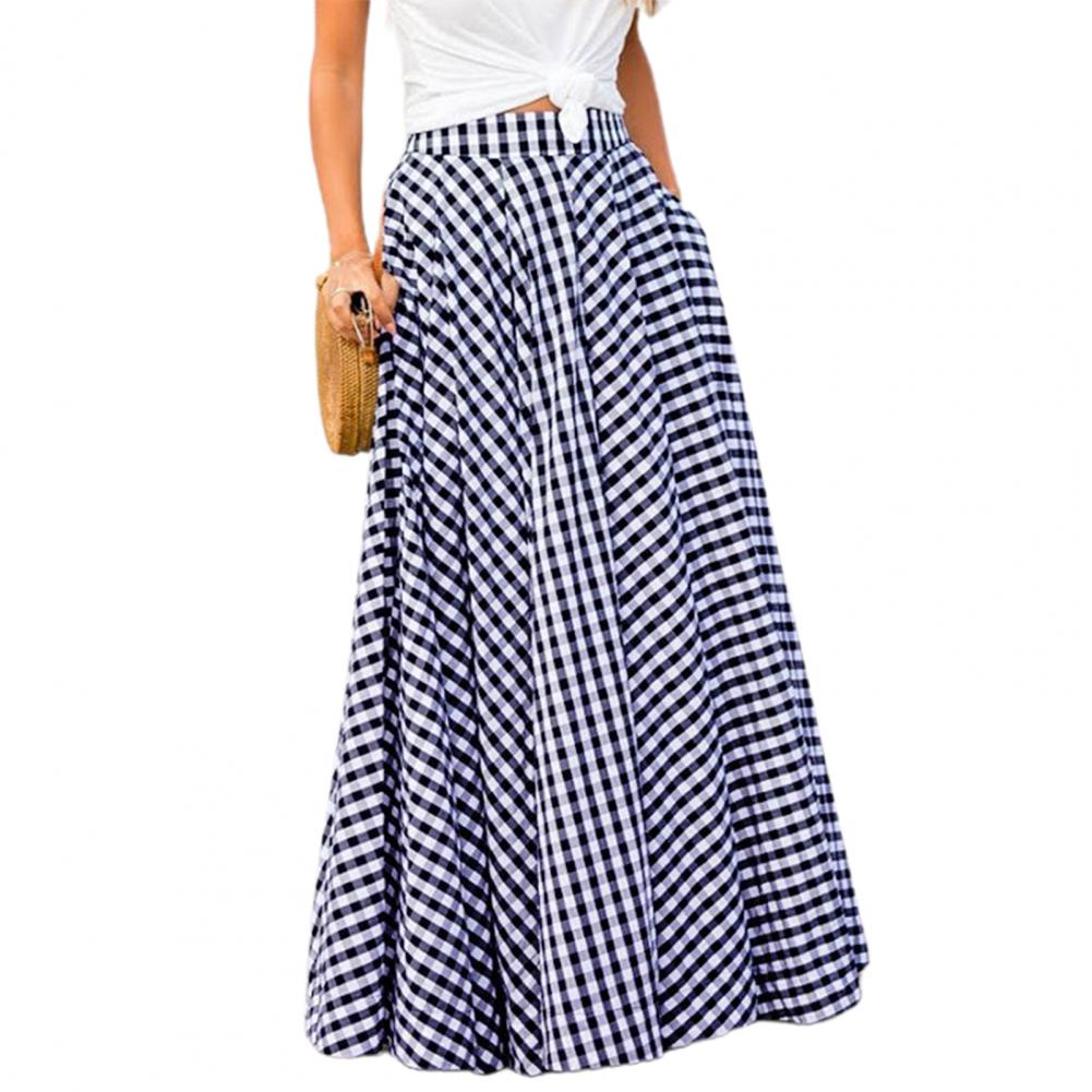 Jupes Maxi jupe longue d'été femmes jupe poches à carreaux été mince drapé jupe Maxi Streetwear jupe femme