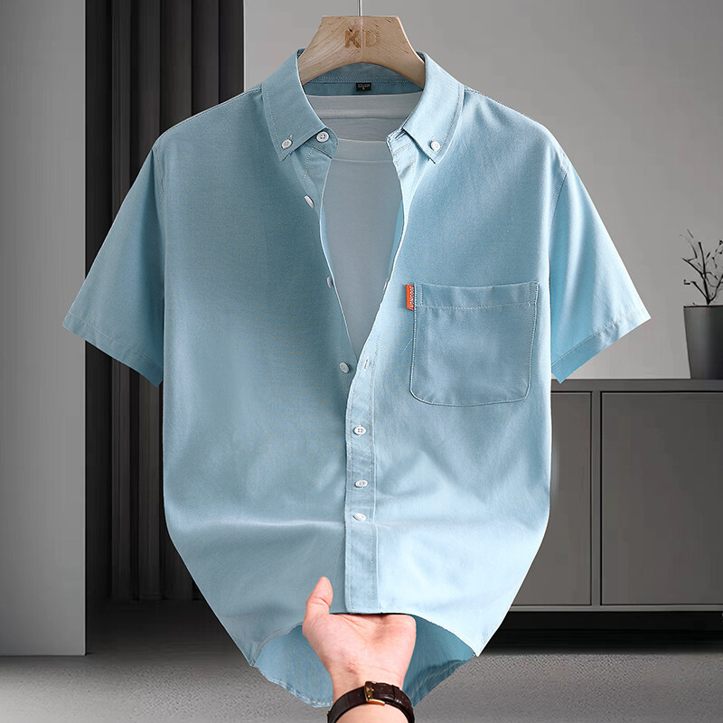 Chemise Habillée Homme Grande Taille 5XL, Manches Courtes, Été, 100% Coton Oxford, Couleur Unie, Col Rabattu, Coupe Standard, Haut Quotidien