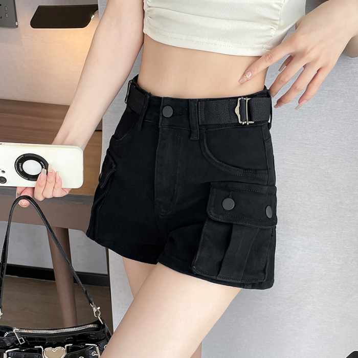 Shorts en jean kaki décontractés taille haute pour femme – Nouveau style américain, shorts polyvalents et élégants pour l'été