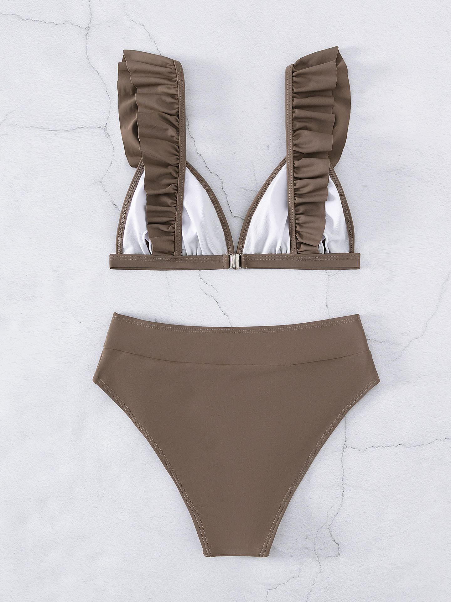 Ensemble bikini push-up à volants sexy, soutien-gorge en V, maillot de bain plissé rouge taille haute pour femme, maillot de bain d'été, ensemble de bain 2 pièces, tenue de plage 2027