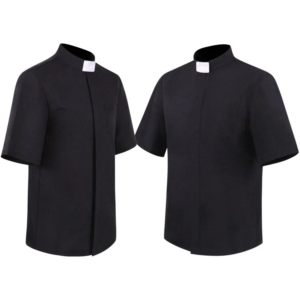 Chemise col prêtre hommes clergé debout église catholique ministre prédicateur été à manches courtes hauts chemisier romain S-5XL