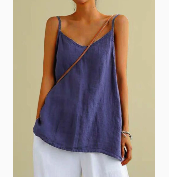 Débardeur fin et ample à col en V uni, sans manches, style décontracté, pour femme, idéal pour les vacances, polyvalent, été, simple