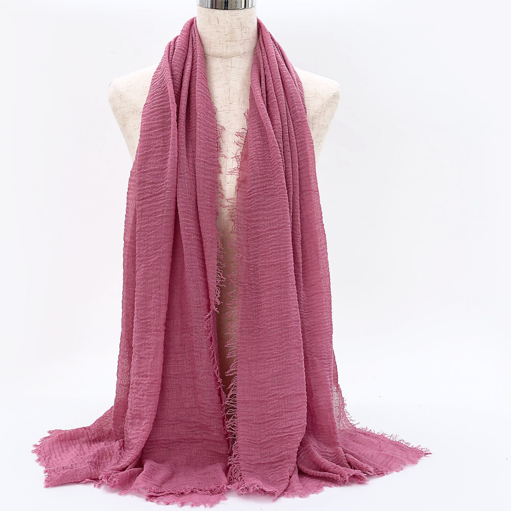 Écharpe Hijab en Coton Froissé pour Femme, Turban Musulman, Châle Bandana Uni, Châles Respirants, Foulard, Capuche, Ramadan, Grande Taille