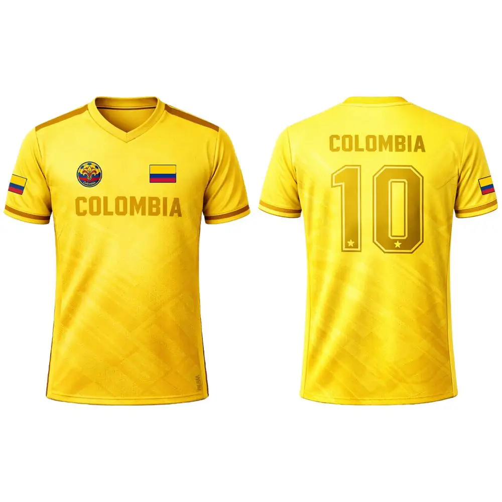 Maillot de football respirant à manches courtes imprimé en 3D avec drapeau de la Colombie, pour sports d'été en plein air, haut d'entraînement unisexe décontracté à col en V