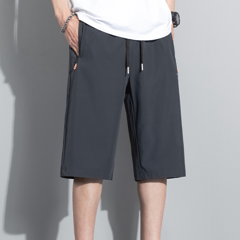Bas d'été pantalon en soie glacée hommes respirant léger mollet longueur pantalon de survêtement court 3/4 droit ample décontracté pantacourt