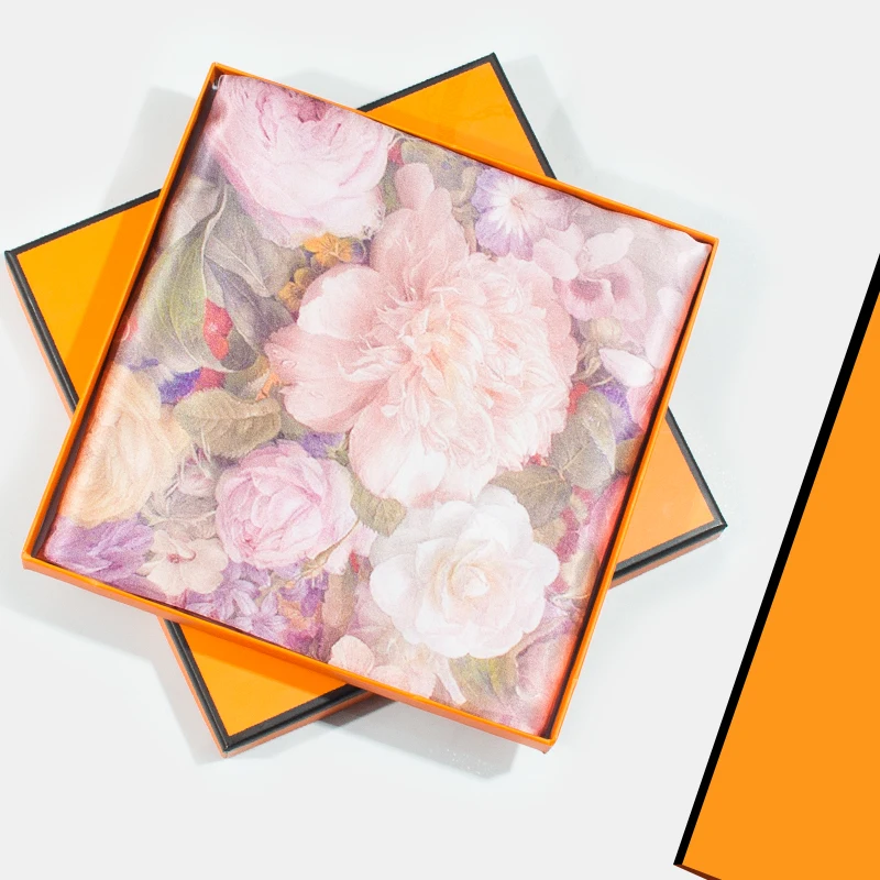 Écharpe carrée de luxe 100 % soie de mûrier 108x108cm motif floral rose rose pour femme, foulard, bandeau, bandana, polyvalente et tendance