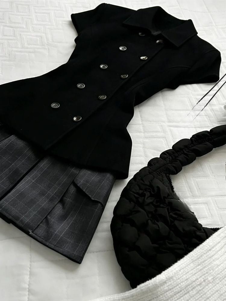 Blazer rétro coréen élégant pour femme, style preppy, à double boutonnage, manches courtes, idéal pour les fêtes, les vacances, le quotidien et le streetwear décontracté