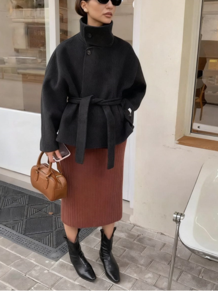 Manteau en laine pour femme à col châle, style urbain, manches longues, col en V, avec poches, vêtement d'extérieur féminin, collection automne-hiver 2026, streetwear pour femme, nouveauté