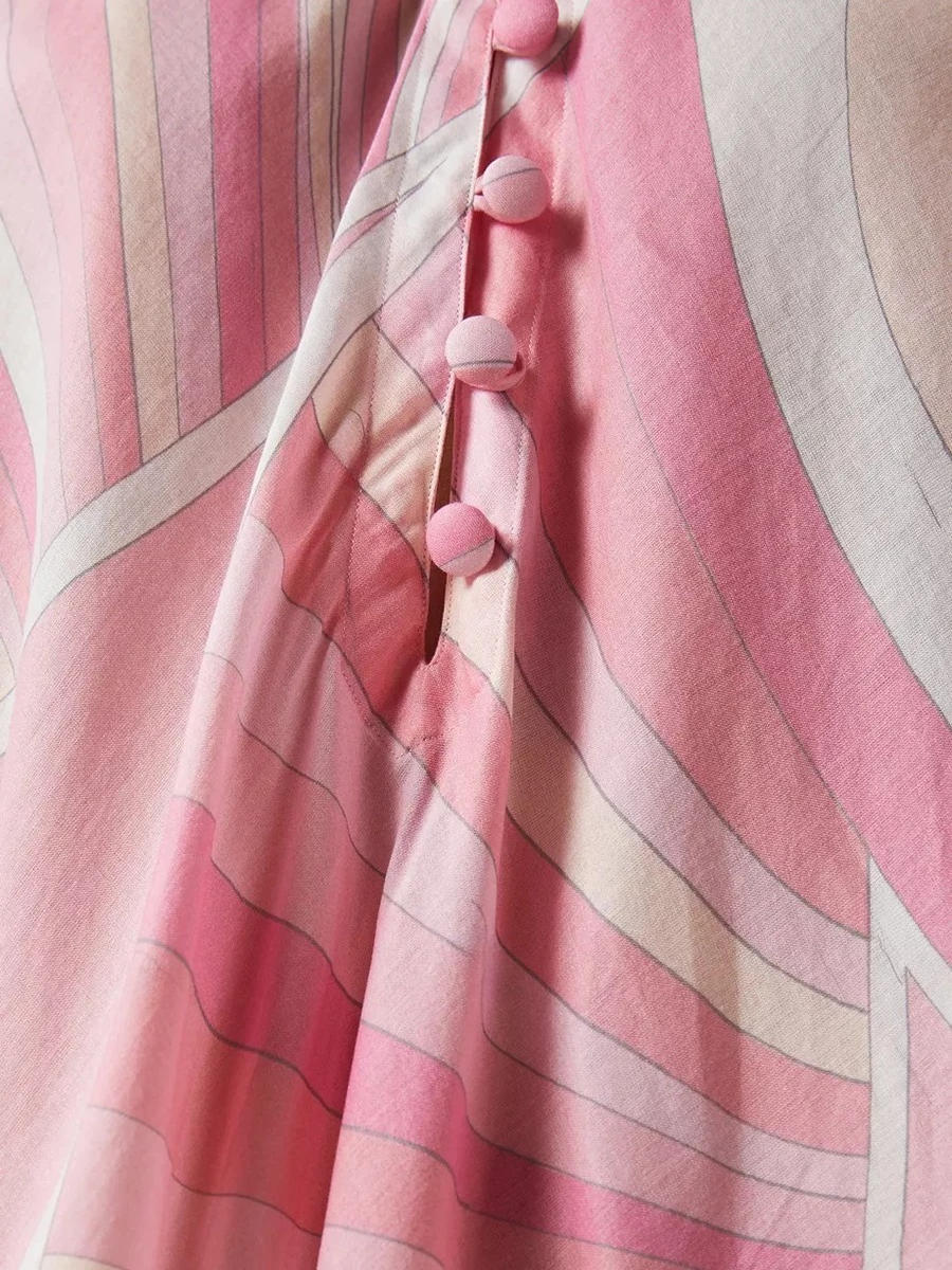 Nouvelle robe longue kaftan haut de gamme pour femme, imprimée color block, col montant, manches évasées à bordure feuille de lotus, idéale pour les voyages et les vacances
