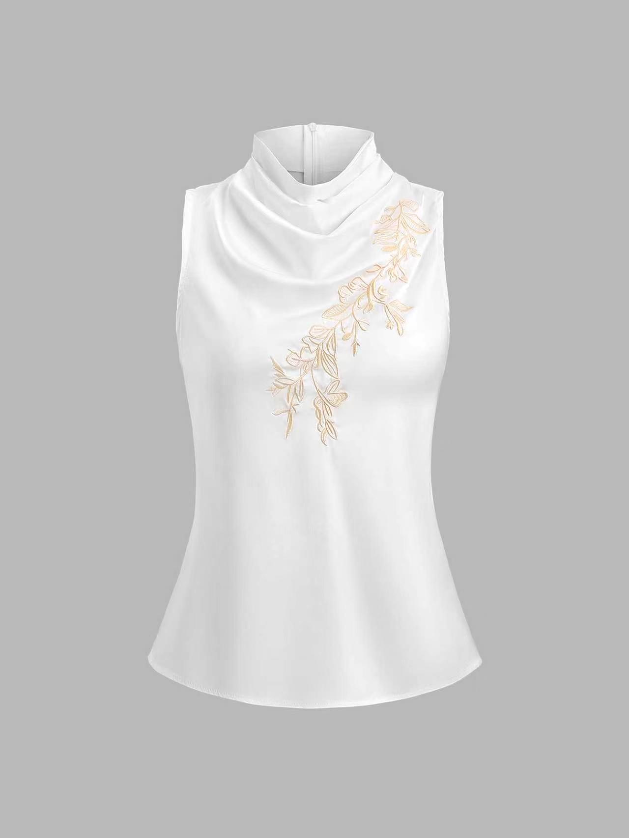 Gilet élégant brodé à col cape pour femme, débardeur sans manches décontracté et tendance pour le quotidien et le streetwear