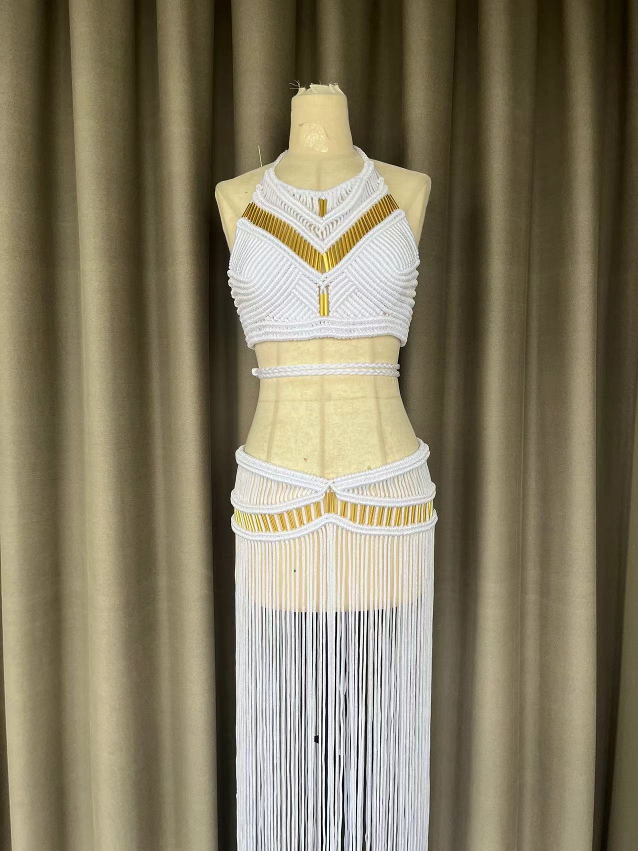 Beachapche-Robe longue en macramé pour femmes, tunique de plage avec des franges au crochet, à dos nu, éducative et personnalisée