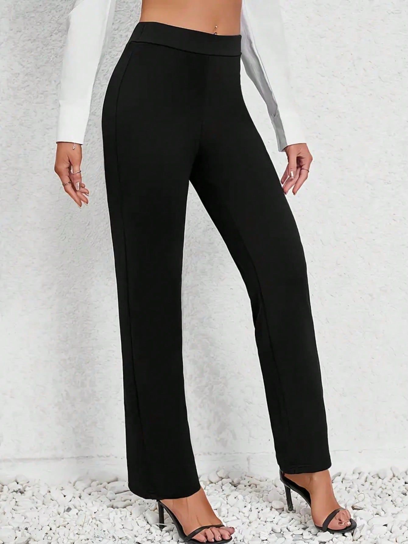 Pantalons décontractés à jambes droites et taille haute, de couleur unie, populaires en Europe et en Amérique, pour le printemps et l'été
