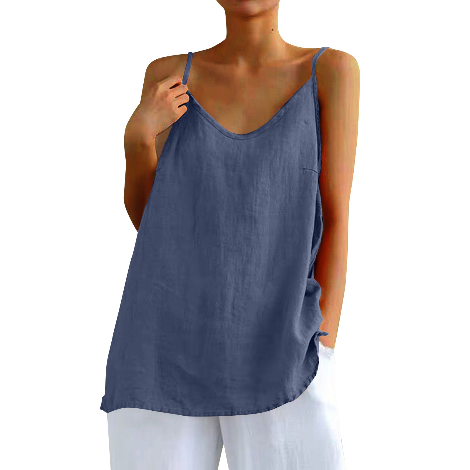 Camisole en coton et lin pour femme, haut astronomique polyvalent, chemisier monochrome, camisoles classiques, médicaments sexy, été