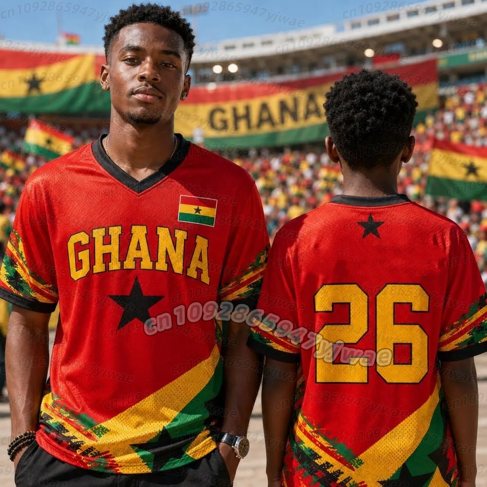 Maillot de football personnalisé 2026 pour femmes et hommes, uniforme de supporters du Ghana, t-shirt à manches courtes pour jeunes