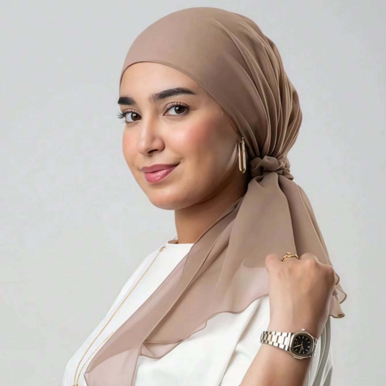 Ensemble Hijab Instantané en Mousseline Unie pour Femme avec Bandeau, Turban, Bonnet et Foulards en Jersey Élastiques, Chapeaux Hijab Respirants