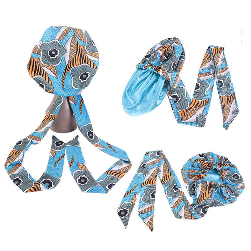 Bonnet en Satin Imprimé Africain pour Femme, Long Ruban Rond, Double Couche, Enveloppe de Sauna, Motif Ankara, Couvre-Cheveux, Grande Taille