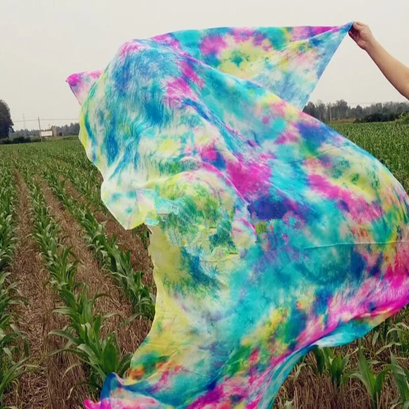 Voiles de danse orientale en soie 100% naturelle, foulard à lancer fait main, teint à la main, accessoires de danse du ventre, légers et fluides, voile de soie de 2,5 m