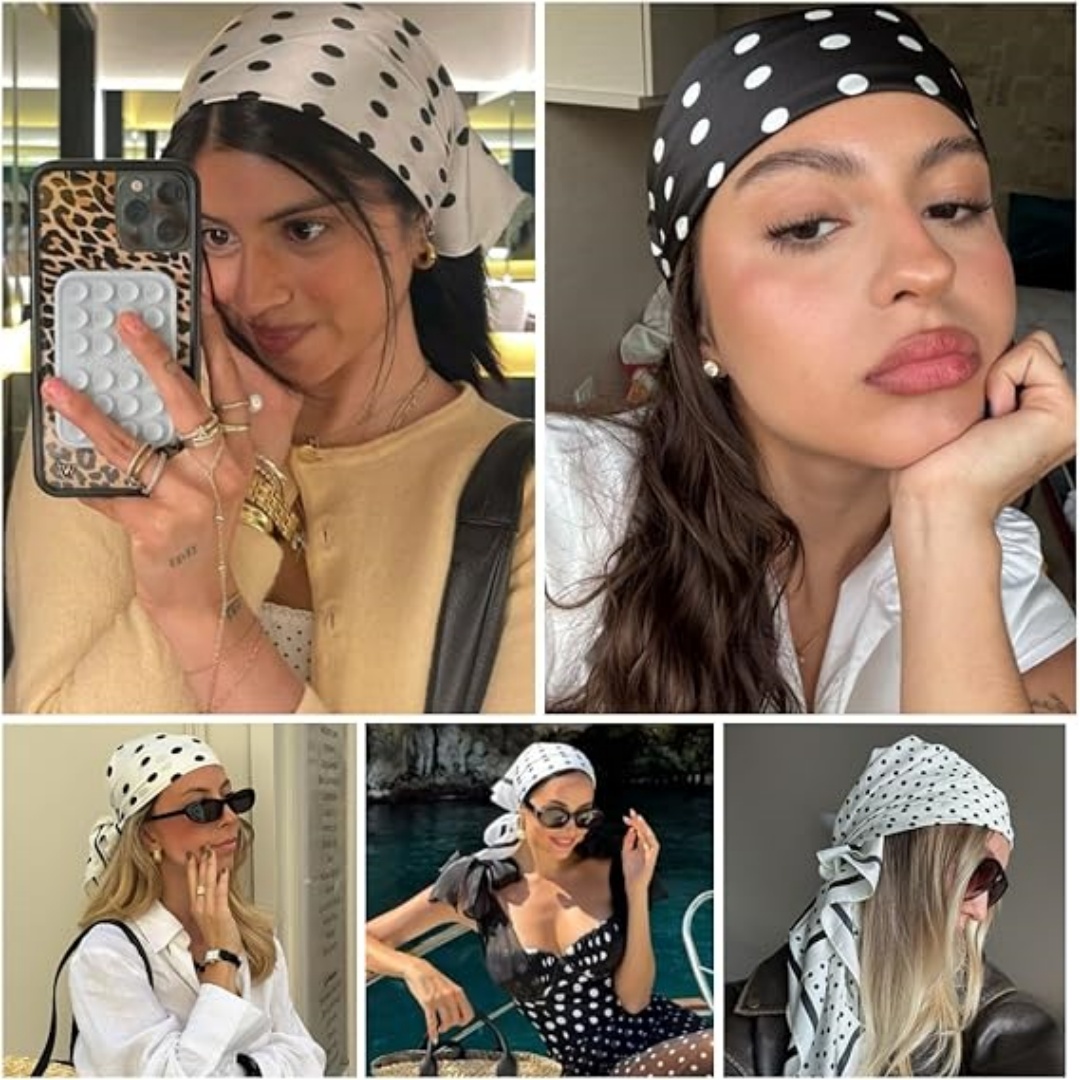 Foulard carré en satin à pois pour femmes, bandanas en satin, foulards de cou, couvre-chef en soie pour cheveux