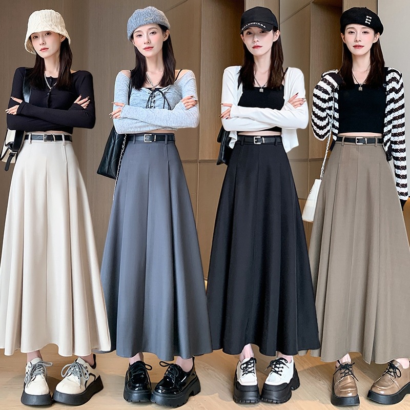 Jupe plissée élégante 2025 pour femme - Jupe midi taille haute coupe trapèze amincissante automne hiver
