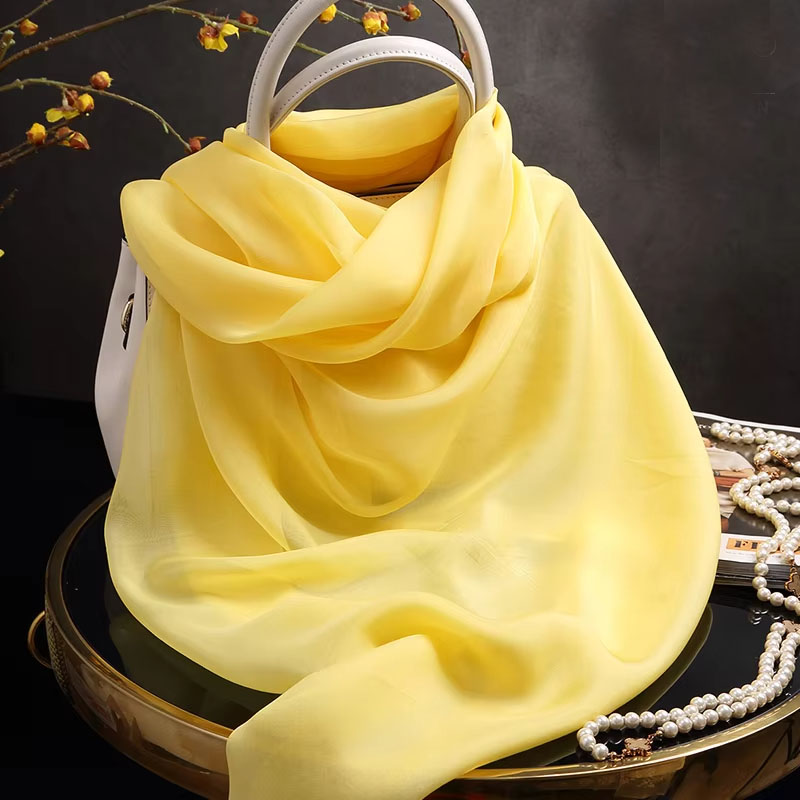Group écharpe en mousseline de soie pour femme, foulard pour femme, écharpe pour femme, enveloppes pour dames, foulard solide pour la présidence, injplanchers f jaune, 100%