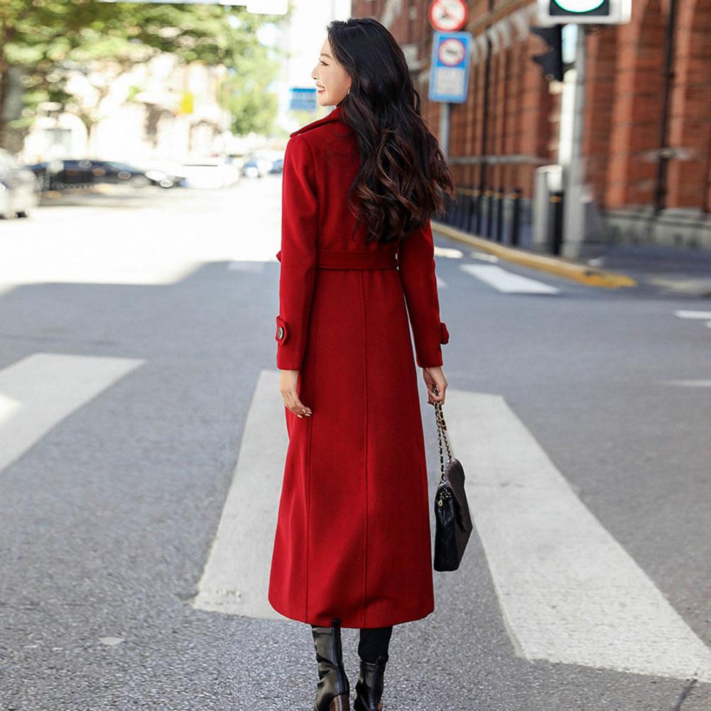 Manteau en laine pour femme, style français décontracté, hiver 2026, élégant, double boutonnage, col vintage, rouge, 80% laine